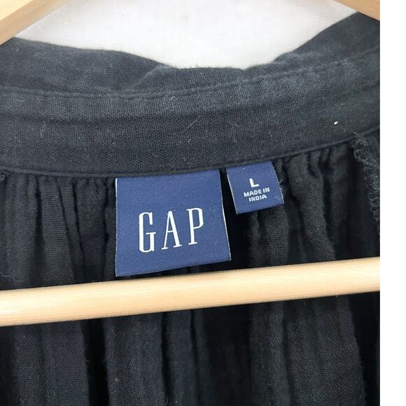 GAP Crinkle Gauze Flutter Sleeve Mini Shirtdress Black Large Belted Casual Indie - Picture 5 of 9